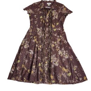 NorthStyle Ruffled Front‎ Short Sleeve Shirt Dress Midi Sz 10